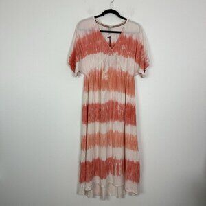 Knox Rose Womens Orange White Tie Dye Maxi Dress Linen Blend Size Medium Striped